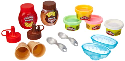 Play-Doh Kitchen Creations Double Drizzle Ice Cream Playset for Kids 3 Years and Up with 2 Drizzle Colors and 4 Classic Cans, Non-Toxic