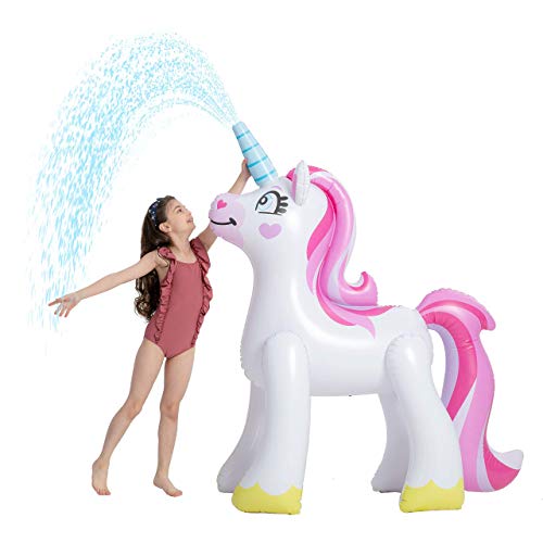 63 Inflatable Unicorn Yard Sprinkler, Inflatable Water Toy, Summer Outdoor Fun, Lawn Sprinkler Toy for Kids