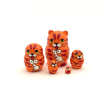 Load image into Gallery viewer, Miniature 1.25&quot; Small Orange Cat with Mouse Mini Nesting Dolls Russian Hand Carved Hand Painted 5 Piece ? The Smallest Matryoshka in The World
