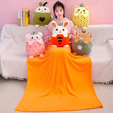 Load image into Gallery viewer, Travel Blanket and Pillow Set 4 in 1 Cute Cartoon Plush Stuffed Animal Fruit Toys Throw Pillow Blanket Set with Hand Warmer Design (Carrot,15in/40cm)
