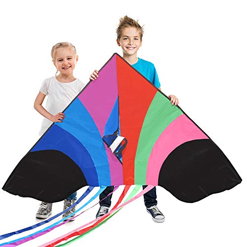 Stoie's Huge Rainbow Kite for Kids and Adults-1.6M Wide-100 Meter String-Rainbow Color-Built to Last