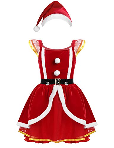 Agoky Infant Baby Girls Christmas Mrs Santa Claus Dress Xmas Costumes Fancy Tutu Party Dresses Red Dress with Hat 12