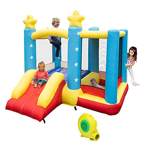 Lpjntt Bounce House, Inflatable Bounce House with Air Blower, Bouncy Castle with Durable Sewn and Extra Thick, Family Backyard Jump House, Great Gift for Kids