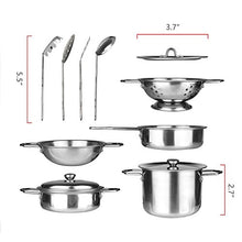Load image into Gallery viewer, KIDAMI 13 Pieces Kitchen Pretend Toys, Stainless Steel Cookware Playset, Varieties of Pots Pans &amp; Cooking Utensils for Kids (fit Little Baby Tiny Hand) (Original)
