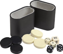 Load image into Gallery viewer, Backgammon Checkers, Dice &amp; Two Dice Cups-Black/Ivory 1 9/16&quot;.

