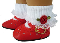 Red Dress Shoes & Rosebud Socks for 18 inch Dolls Such as American Girl by DCSB