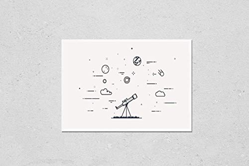 KwikMedia Poster Reproduction of Discovery Concept. Flat Style, Thick and Thin line Design of Telescope Looking to The Stars and Planets. Science Discover