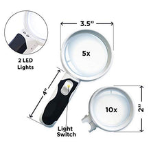 Load image into Gallery viewer, iMagniphy LED Illuminated Magnifying Glass Set. Best Magnifier With Lights for Seniors, Macular Degeneration, Reading and Hobbyists (2-Lens (10X + 5X))
