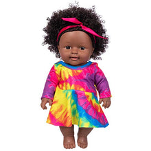Load image into Gallery viewer, ZITA ELEMENT Realistic Black Baby Girl Doll Toy 11.8 Inch Cute Curly Hair Black Skin African American Indian Style Baby Doll Soft Silicone Black Doll with Clothes Dress Outfits and Hairband
