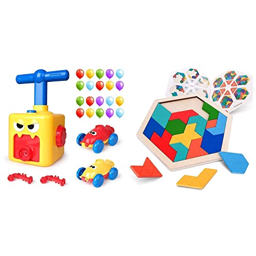 Vanmor Kids Balloon Power Car + Wooden Hexagon Tangram Puzzle for Kids