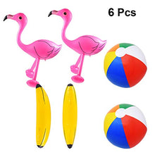 Load image into Gallery viewer, NUOBESTY 6pcs Plastic Inflatable Toys Blow Up Beach Ball Banana Flamingo Toys for Wedding Summer Tropical Hawaii Luau Pool Party Favors
