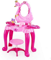 BUYT Vanity Table Set Electric Take Along Salon Vanity Playset Activities with Mirror and Working Hair Dryer Makeup Table Pretend Dress Up Dressing Makeup Table