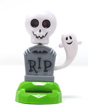 Load image into Gallery viewer, Solar-Powered Dancing Halloween ~ SKULL WITH GHOST AND R.I.P. HEADSTONE
