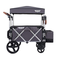 Keenz 7S Push Pull Baby Collapsible Adjustable Folding Wheeled Stroller Wagon with Protective Canopy Cover, Cupholder, and Cooler for 2 Toddler Kids, Gray