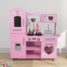 Load image into Gallery viewer, TaoHFE Large Wooden Play Kitchen with Lights &amp; Sounds, Pink Pretend Toy Kitchen for Toddlers, Kids Kitchen 8 Accessories Set for Girls Boys, Gift for Age 3+, 33.38 x 11.61 x 34.96 Inch
