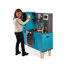 Load image into Gallery viewer, Janod Lagoon Maxi Cooker Aqua 34 Tall Wooden Kitchen Playset Toy with 15 Accessories &amp; Sound &amp; Light Effects for Imagination Play - Ages 3+, one Color (J06555)
