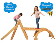 Load image into Gallery viewer, 4 in 1 Indoor Play Equipment for Kids, Montessori Climbing Triangle + Wooden Arch + Slide Board + Playground Net, Toddler Outdoor Playset, Aged 6 Months to 7 Years
