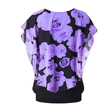 Load image into Gallery viewer, BODOAO Women&#39;s Plus Size Shirt Round Neck Print Top Blouse Double Layer T-Shirt Purple
