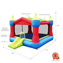 Load image into Gallery viewer, Bounceland Inflatable Party Castle Bounce House Bouncer, 16 ft L x 13 ft W x 10.3 ft H, Basketball Hoop, Removable Sun Roof, UL Strong Blower included, Fun Slide and Bounce Area, Castle Theme for Kids
