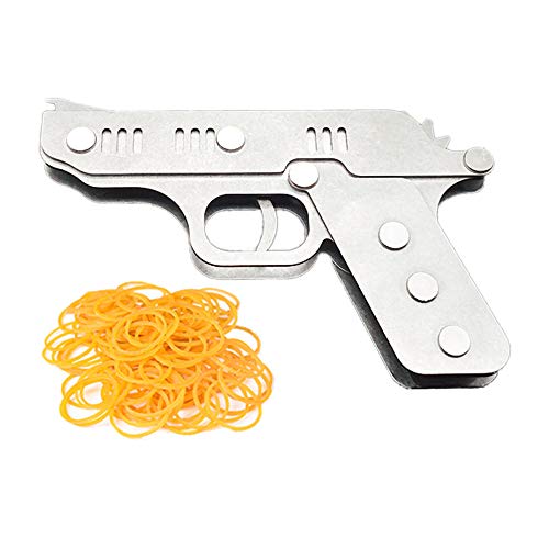 Firesofheaven Stainless Steel Folding Rubber Band Gun,12 Rubber Bands per Set Bursts Mini Shooting Toys with 100 Rubber Band