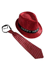 Load image into Gallery viewer, LED Light Up Flashing Fedora And Necktie Tie Combo (NYE - Red)
