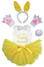 Load image into Gallery viewer, Petitebella I&#39;m Little Bunny Shirt Headband Tutu 6pc Girl Costume 1-8y (White [ Yellow Ear ], 4-5year)
