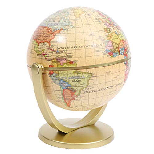 zhaibiao-us 4 Inchs World Globe Antique 360 Degree Rotating World Globe with Stand Desktop Decorating World Globe Geography Education Supplies Best Gift for Geo Lovers