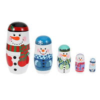 EXCEART Christmas Wooden Russia Dolls Superposed Dolls Winter 5 Layers Snowman Pattern Stacking Dolls