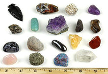 Load image into Gallery viewer, Dancing Bear Rock and Mineral Geology Education Collection - 18 Pcs of Gem Stones w Identification Book. Box and 2 Velvet Pouches Included! Geology Gem Kit for Kids
