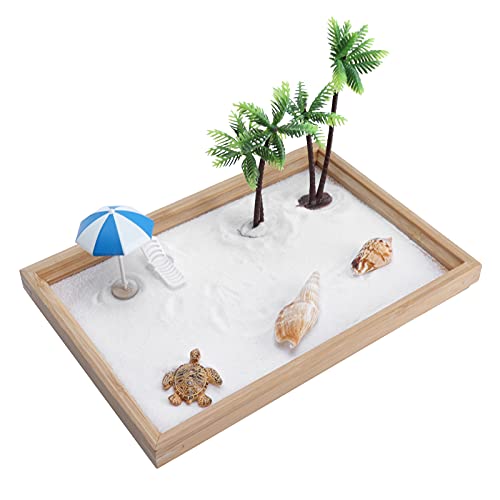 Agatige Mini Meditation Zen Garden, Ocean Sand Tray Desktop Zen Sand Garden DIY Sandbox Micro Landscape Crafts