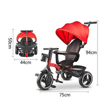 Load image into Gallery viewer, Child Trike Baby Bike Strollers for Kids Kids 4 in 1 Trike Push Chair Childrens Guided Tricycle Folding Sun Canopy Blue Red Gray (Color : Red)
