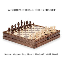 Load image into Gallery viewer, MQH Travel Chess Wooden Chess, High-end Chess Set/Checkers Set 2in1, 15inch, with Storage Drawer, Suitable for Children, Adults, Travel, Large Board Game
