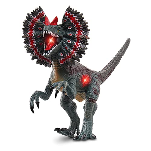 NKOK WowWorld B/O Dilophosaurus (Lights & Sounds), Realistic Reptile Roars by Rotating an arm, Red LED Lights in Mouth and Along Ribs, Articulated in Mouth, arms, Legs and Tail, Great Gift