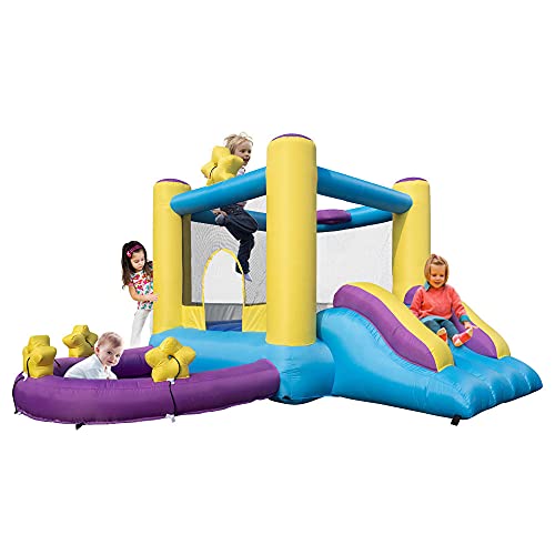 Lpjntt Inflatable Bounce House, Jumping Bouncing House with Slide and Jumping Area, Kids Playing Castle with Protective Net and Large Jumping Area, Indoor and Outdoor Use, Star Theme Without Blower