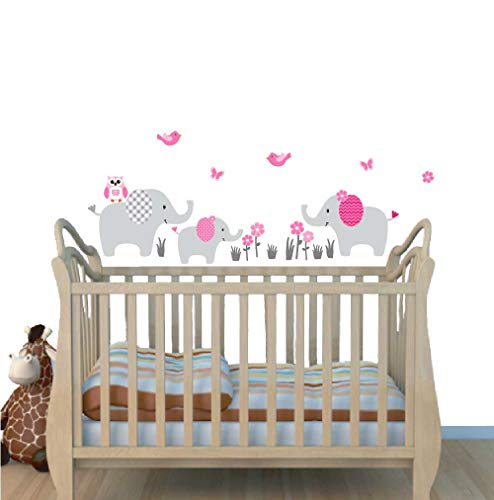 Nursery Decals and More Pink Gray Wall Decal Elephant Nursery Decor Wall Stickers Elephant Baby Girl Nursery Decor