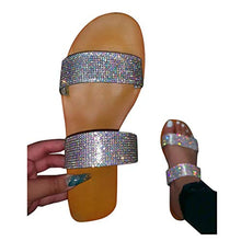 Load image into Gallery viewer, HIRIRI Women&#39;s Rhinestone Bling Sandals Strap Slip on Flat Beach Sandals Summer Flip-Flops Slippers Silver
