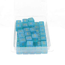 Load image into Gallery viewer, Teal Borealis Dice Luminary with Gold Numbers D6 Aprox 16mm (5/8in) Pack of 50 Wondertrail
