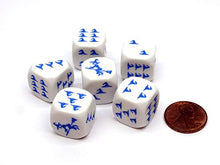 Load image into Gallery viewer, Pack of 6 Witch Halloween Themed 16mm Dice - White with Blue Etches
