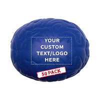 50 Brain Stress Balls Pack - Customizable Text, Logo - PU Foam, Soft, Squeezable - Blue