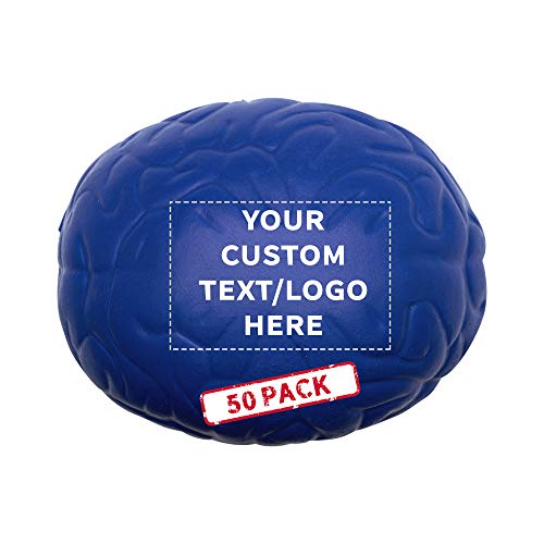 50 Brain Stress Balls Pack - Customizable Text, Logo - PU Foam, Soft, Squeezable - Blue