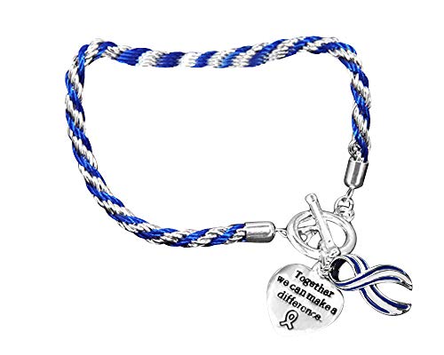 Blue & White Awareness Ribbon Rope Style Charm Bracelets  Blue & White Ribbon Bracelets for Lou Gehrigs Disease, Fundraising, Gift-Giving & Many Other Awareness's (10 Bracelets)