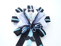 Tuxedo Little Man Baby Shower Themed Corsage for Mother to Be (It's a Boy - Blue, White and Light Blue Mustache)