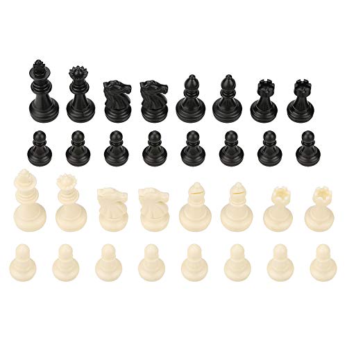 Chess Pieces Set, 32Pcs Plastic Chessmen Pieces Set Only, Standard Tournament Black & White Chess Pieces for Kids Replacement of Missing Piece Unweighted Board Game