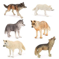 Wolf Figure Toy Forest Animal Wolf Figure, Realistic Arctic Wolf Animal Set Toy, Birthday Gift Party Cake Decorating Supplies, 6 Pack Wolf Figures