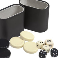 Backgammon Checkers, Dice & Two Dice Cups-Black/Ivory 1 9/16