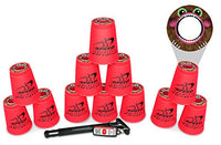 Set of 12 Hot Pink Authentic Speed Stacks Cups with Quick Release Stem and Monster Mouth Snap Tops