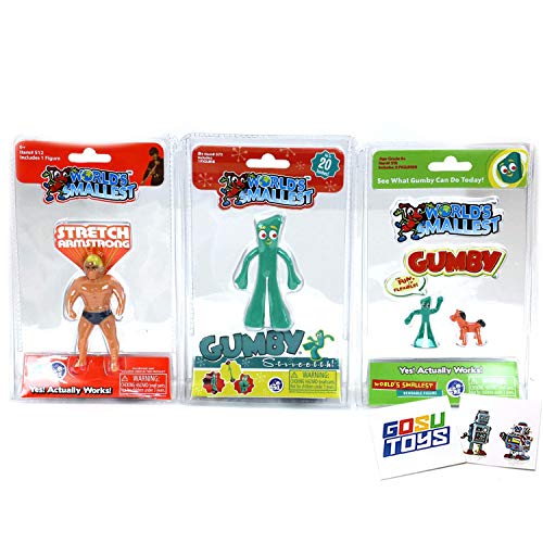 Worlds Smallest Gumby, Pokey, Stretch Armstrong (3 Pack) with 2 GosuToys Stickers