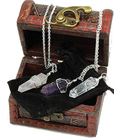 Dancing Bear Healing Crystal Pendant Necklaces (Set Of 3) Master Stones: Amethyst, Rose Quartz & Cle