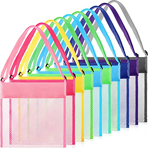 15 Pack Mesh Beach Tote Bag, Kids Seashell Bags, Colorful Mesh Beach Bags Away from Sand, Bag Toys Organizer, Sand Toys Collector for Holding Beach Toys Children' Toys Market Picnic, 21.6 x 21 x 2 cm
