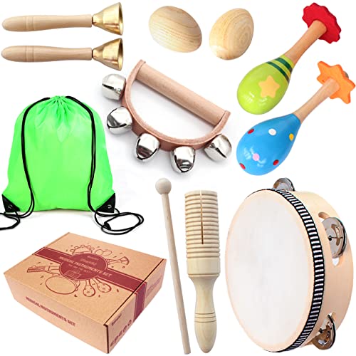 Benelet Wooden Musical Instruments Set for Children,Safe and Friendly Natural Materials,Kid's Music Enlightenment,Percussion Instrument Music Toys Kit for Preschool Education,Storage Bag